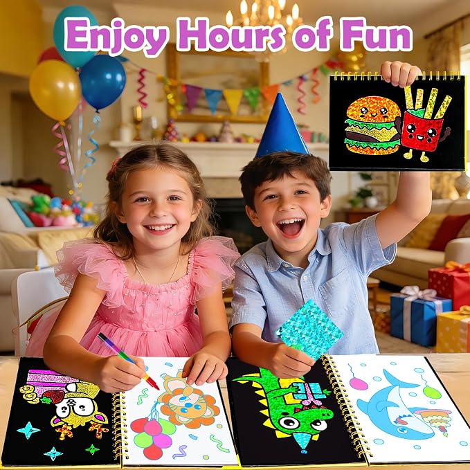 FUNNYB&G Foil Art Craft Kit for Kids, Sparkly Birthday Gift Toy for Kids | No Mess, Kids Ages 4-10 Create Sparkling Artwork, A Creative Gift for Birthdays, Holidays, Travel Activities,Screen-Free Fun