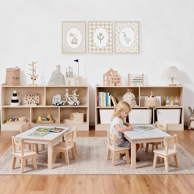 Montessori Book and Toy Shelf for Kids, 5-Section Organizer, Birch Plywood | Open Shelving with Customizable 5-Section Layout for Kids Room, Playroom, Classroom, Books, and Toys