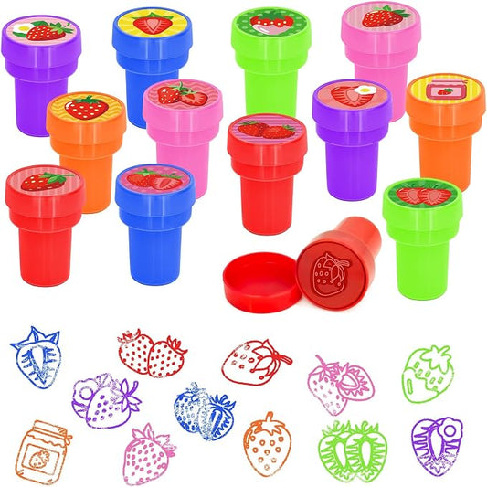 Cinrobiye 24 Pcs Strawberry Stampers Party Favors, Cute Fruit Pre Inked Stamps with 12 Sweet Berry Designs, Strawberry Birthday Party Supplies, Goodie Bag Fillers, Classroom Rewards, Carnival Prizes