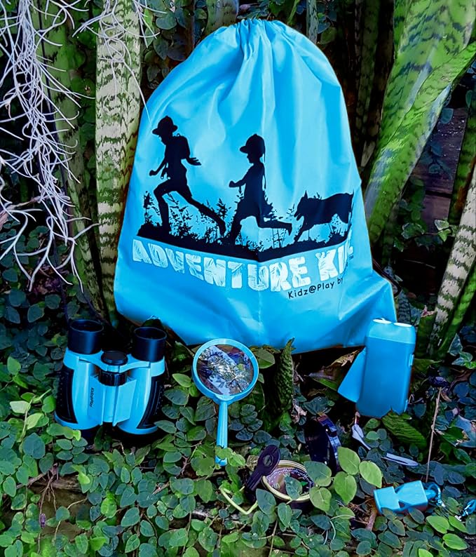 Adventure Kidz - Outdoor Exploration Kit, Children’s Toy Binoculars, Torch, Compass, Whistle, Magnifying Glass, Backpack. Great Kids Gift Set for Camping, Hiking, Educational and Pretend Play. | Children's Binoculars, Flashlight, Compass, Fox Whistle, ...