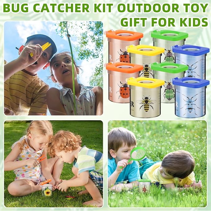 Halloscume 8 Pack Bug Catcher for Kids Bug Viewer with Tweezers Magnifying Insect Observation Containers Cage Jar for Science Nature Exploration Collecting Kit