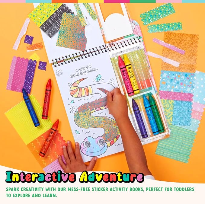 Bright Stripes Art on the Go Collage Fun Jungle Theme Travel Kit, Ages 3+ | Mess-free tear-and-paste play with crayons, stickers, picture book, portable design fits toddlers and preschool age well
