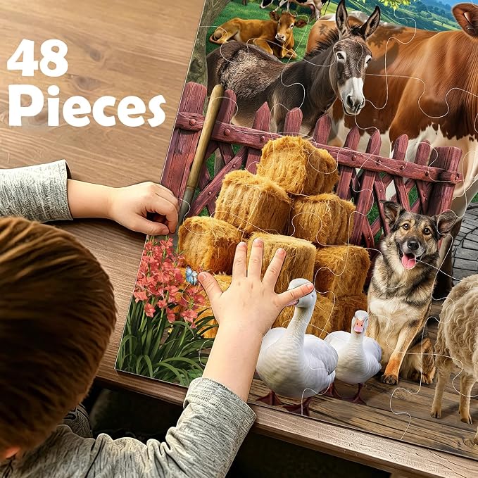 VGY Jumbo Floor Puzzle for Kids Ages 3-5,48 Piece Farm Animals Jigsaw Large Puzzles,Big Barn Puzzle for Toddler Ages 3-5,Children Learning Preschool Educational Toys for 4-8 Years Old Boy and Girl