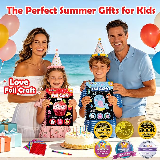 FUNNYB&G Foil Art Craft Kit for Kids, Sparkly Birthday Gift Toy for Girls | No Mess, Kids Ages 4-10 Create Sparkling Artwork, A Creative Gift for Birthdays, Holidays, Travel Activities,Screen-Free Fun