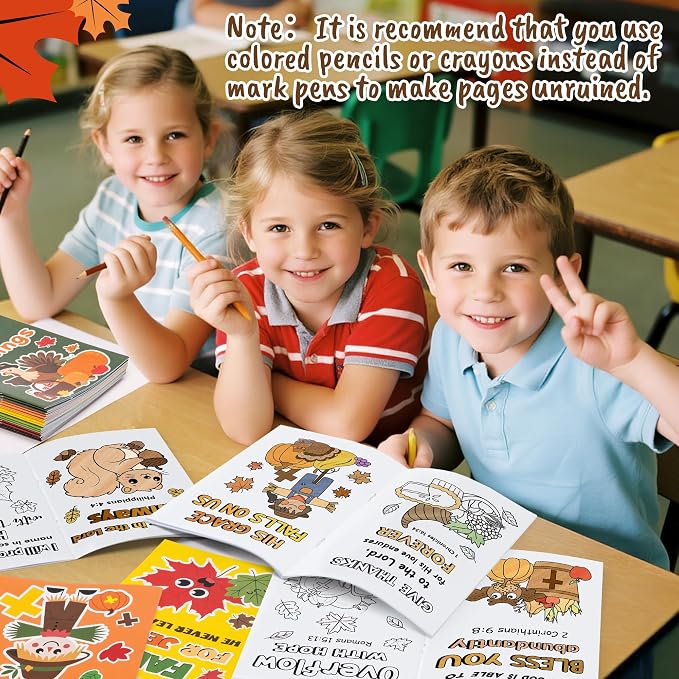 Dvbonike 48Pcs Fall Bible Coloring Books Religious DIY Color-in Pages | Drawing Booklet Bulk, Autumn Party Supplies, Christian Activity, Sunday School Artwork, Classroom Rewards, Thanksgiving Gift