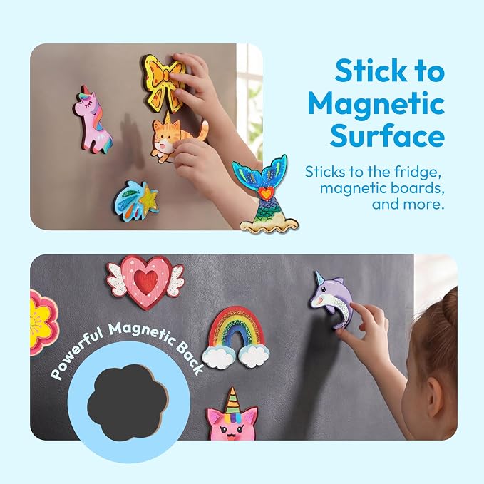 JOYIN 12 pcs Fantasy Wooden Magnets, Kids Unicorn Painting Craft, Spring and Rainy Day Activities School Art Projects, Toys for Kids Aged 3+ Birthday Easter
