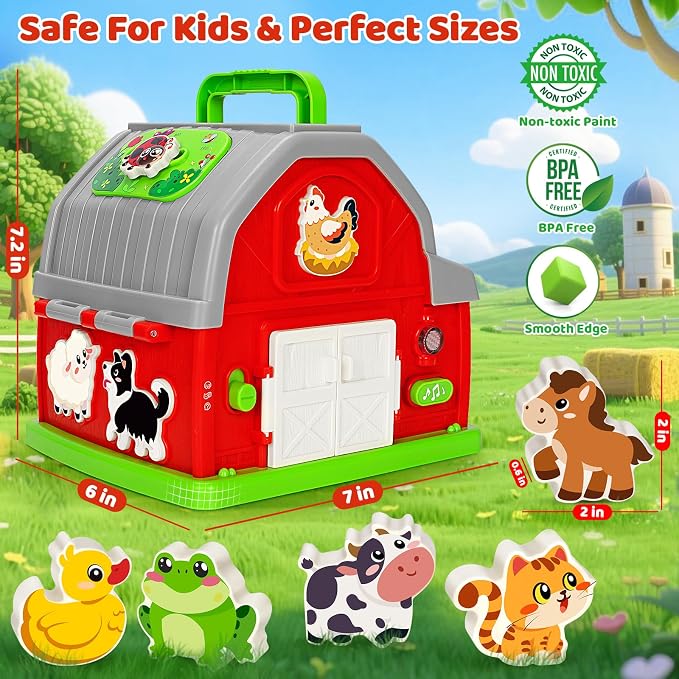 Musical Farm Animal Shape Sorting Toy, Toddler Toys for 1 2 3 Year Olds | Montessori Fine Motor Play, Interactive Music and Farm Animals, Early Learning, Christmas Birthday Gifts, Ages 12-18 Months+