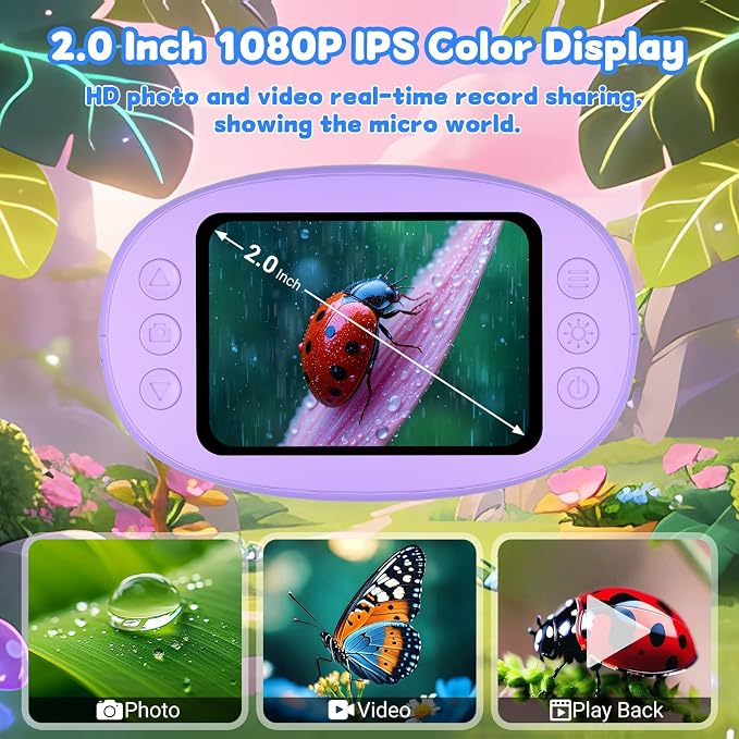 1000X Handheld Microscope for Kids: Pocket Digital Microscope with 1080P&2.0''IPS Screen&Photo/Video - Portable Edu Science Kits for Girls Boys - STEM Toys Birthday Gifts Ages 3-6 6-12(Purple)