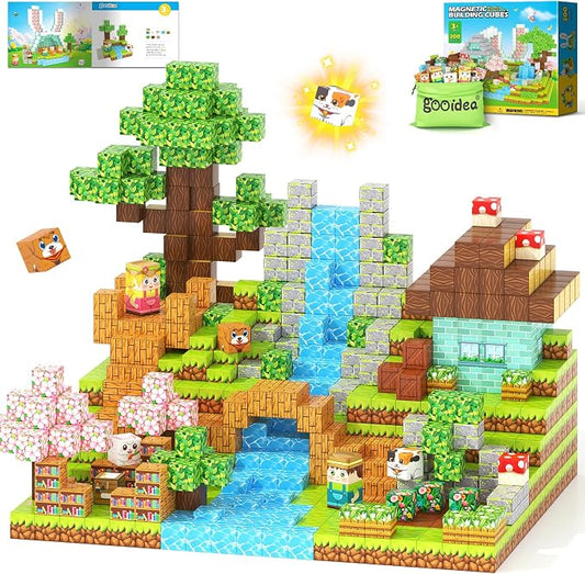 200PCS 0.8" Magnetic STEM Building Blocks Creative Fun for Kids Boys Girls | Mine Magnet World Building Crafts, Sensory Toys Learning Game for Kids Ages 3-5 5-7 8-12 Year Old - Garden Wonderland Playset