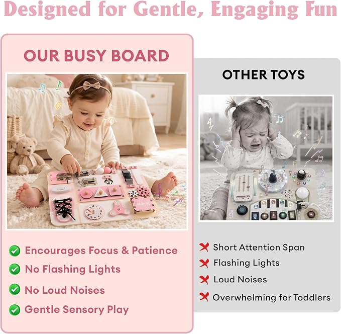 Montessori Busy Board for Baby & Toddlers 1-3 | Wooden Sensory Activity Board with 13 Activities, Real Metal Locks & Latches | Fine Motor Skills Educational Toy for 1 2 3 Year Old