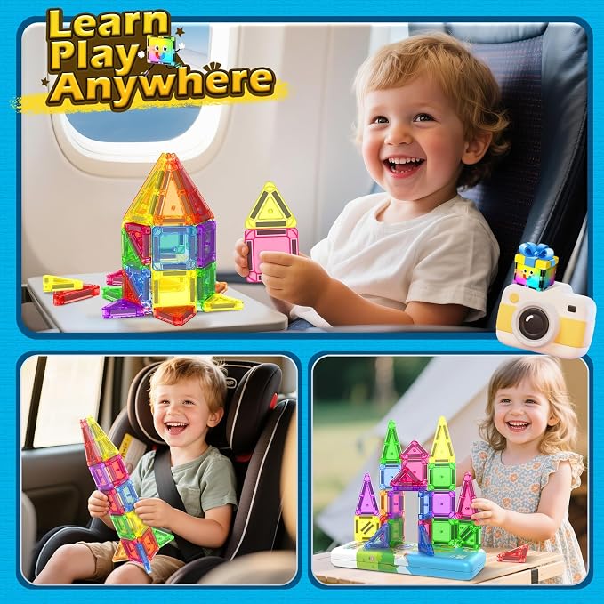 Magnetic Tiles Mini Travel Toddler Toys Magnetic Blocks Building for Kids | Birthday Gift for Boys & Girls 3+ Year Old, Toddler Travel Essential, Preschool Classroom Must Haves, Outdoor Learning Toys