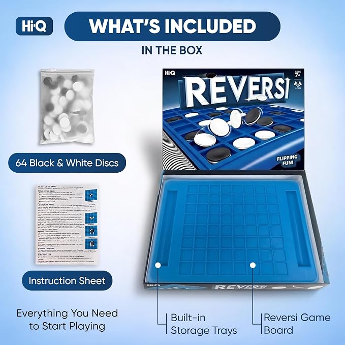 Reversi Board Game for Kids & Adults 14x10x2 Inches – Othello Classic Board Game - with 64 Reversible Discs & Built-in Storage – Strategy Board Game, for Boys & Girls