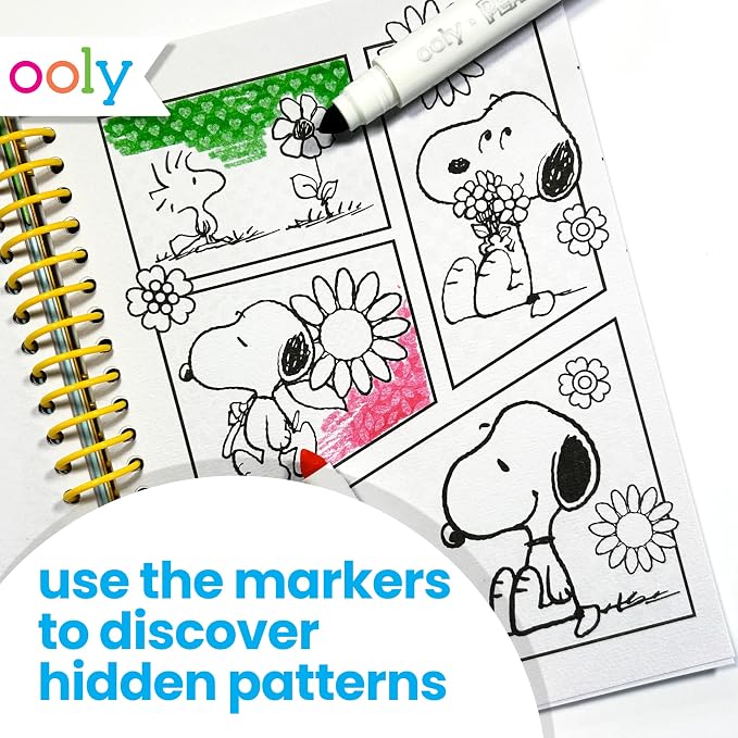 Ooly Peanuts Officially Licensed Snoopy Coloring Activity Kit, 21 Piece | Ages 3+, Peanuts, 8 Washable Markers, 8 Jumbo Crayons, 40 Drawing Sheets, 4 Sticker Activities, and Travel Box