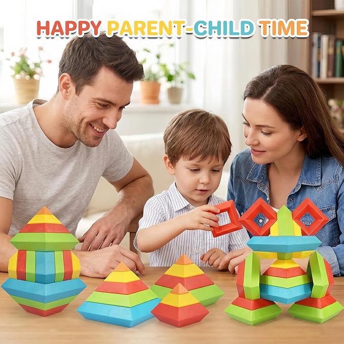 64-Piece Building Blocks Set, Pyramid Stacking Toys for Toddlers | STEM Montessori Toys & Ideal Manipulatives for Preschoolers - Pyramid Magic Tower Gifts for Kids Boys Girls Ages 3 4 5 6