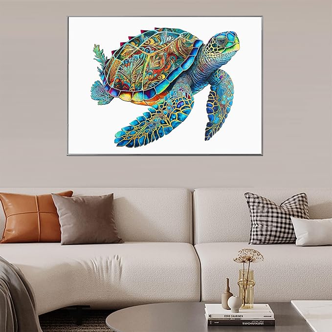 Mys Aurora Wooden Puzzles, Sea Turtle Jigsaw Puzzles 200 Pieces | FSC Certified 5MM Unique Shaped Wooden Puzzle for Adults and Kids, Birthday Gift Family Game 9.2 x 11.2 Inch