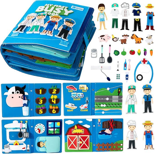 Adena Montessori Busy Board Sensory Toy, 3+ | 15+ activities: zippers, buckles, laces, shapes. Boosts fine motor & problem-solving. Travel-friendly for car/plane. Gift.