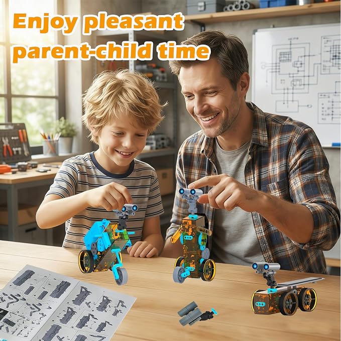 STEM 25-in-1 Solar Robot Kit Educational Building Toys for Kids Age 8-13 | Transparent Body Shows Gears Run, Solar or Battery Powered, DIY Robotics Science Kit Birthday Gift for Age 8+