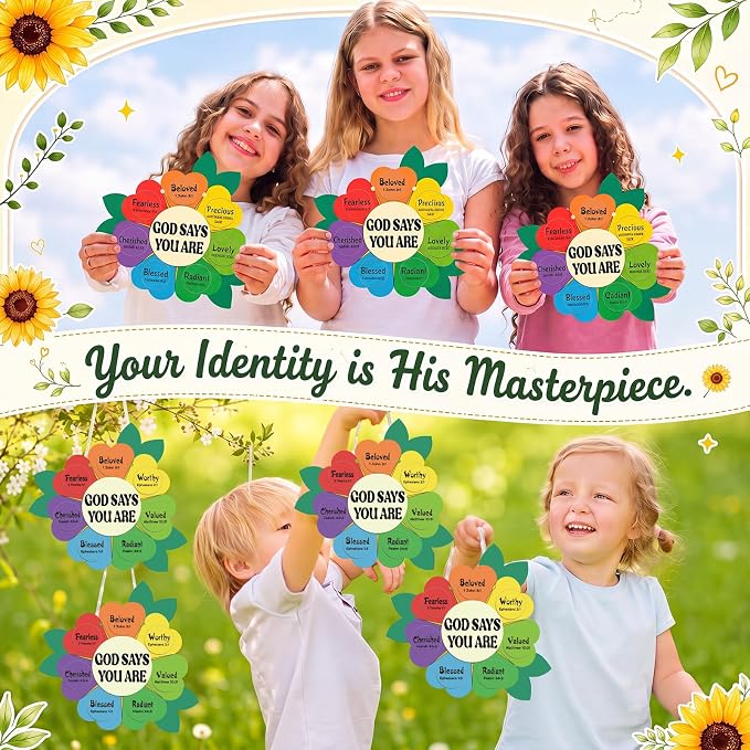 Capoda 28 Sets Sunday School Crafts for Kids God Says You are Sunflower Crafts DIY Christian Religious Sunflower Gifts for Kids Sunday School VBS Classroom Church Activity Supplies(Rainbow,Vivid)