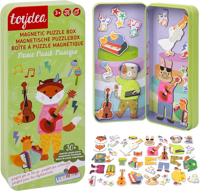 Magnetic Puzzle Box for Kids Ages 3-5, Music Travel Puzzle Game | 30+ Magnetic Pieces, Stimulate Art Imagination, Quiet Travel Toy, Gift for Girls and Boys