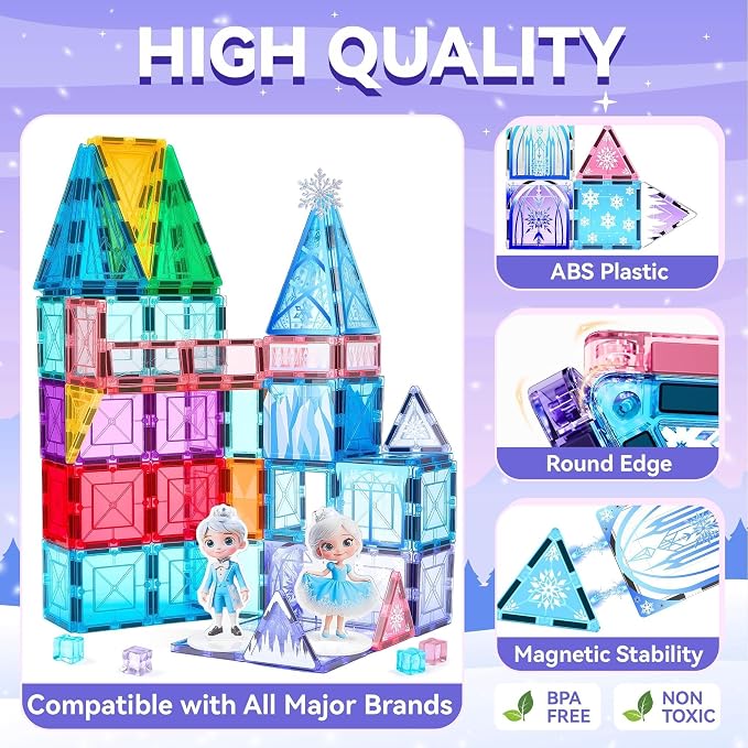 VigorFun Princess Castle Magnetic Tiles Building Toys Set for Kids Ages 4-8 | STEM Magnetic Blocks with 2 Dolls, Educational Sensory Magnetic Toys Gifts for Toddler Boys Girls Learning Classroom