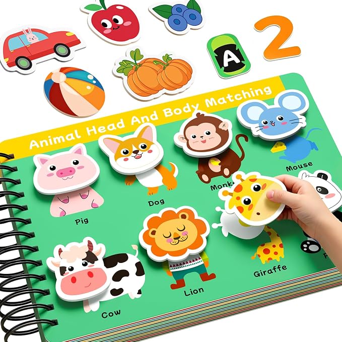 Busy Book for Toddlers 3-5, Montessori Preschool Learning Activities | Toddler Quiet Reusable Sticker Activity Book, Autism Sensory Travel Toys, Educational Gift for Boys Girls Kids ( 26 Pages )
