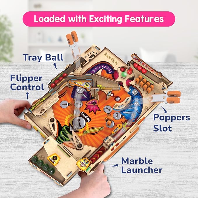 Smartivity DIY Pinball Machine STEM Toy for Kids Ages 8 9 10 11 12 13 14 | Wooden Construction Kit | Pinball Machine for Kids 8-12 | Birthday Gift Boys Girls | Family Party Game