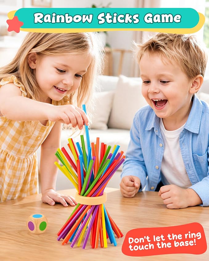 Montessori Board Game for Kids 4-6, Wooden Colorful Sticks Ball Drop Games | Color Matching Educational Toy for 3 4 5 6 Year Olds, Fine Motor Skills, Family Travel Game, Birthday Gift for Boys & Girls