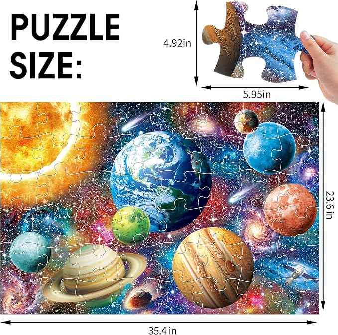 Jumbo Floor Puzzle for Kids,48-Piece Galaxy Jigsaw Puzzle Ages 3-8 | Outer Space Jigsaw Puzzle,Extra-thick Cardboard,Preschool Learning Toy,35x24 in Completed,Geography Gift for Boys and Girls