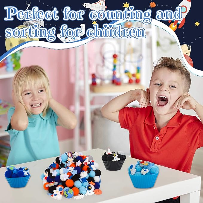 236pcs Space Sensory Bin Filler Fine Motor Toys Astronaut Spaceship Sensory Bin Items Astronauts Saturn Moon Mars Earth Rocket Planet Satellite Space Shuttle Stars for Preschool Education Activities