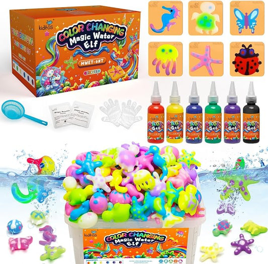Kiditos Color-Changing Magic Water Elf Kit for Kids, DIY Craft Kit | 6 Gels & 6 Molds, Magic Aqua Fairy Water Gel Kit, STEM Science Activity, Party Favors & Birthday Gifts for Kids Ages 3+