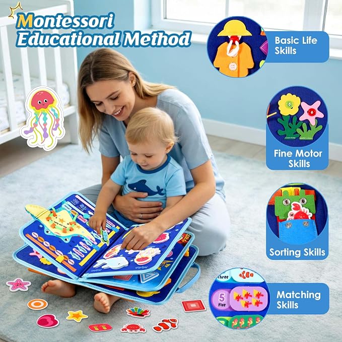Busy Board Montessori Toys for 2 Year Old Boy Birthday Gift Busy Book | Educational Learning Sensory Quiet Busy Book for Toddlers, Activity Books for Toddlers, Ages 2-4 Travel Toys for Airplane Car