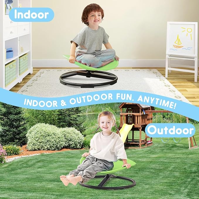 Sensory Spinning Chair for Autistic Kids, Swivel Spin Chair for Autism, Sit and Spin Toy for Autistic Children, Indoor Outdoor Toys, Toddler Chair for ADHD, Balance & Coordination (Green)