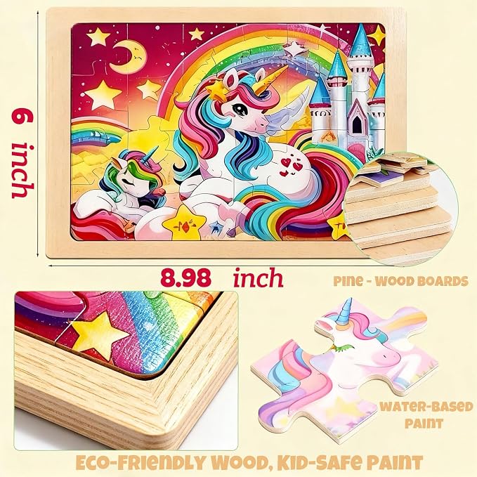 Wooden Puzzles for Kids, Jigsaw Puzzles, Unicorn Theme Educational Gifts | 100% Wooden