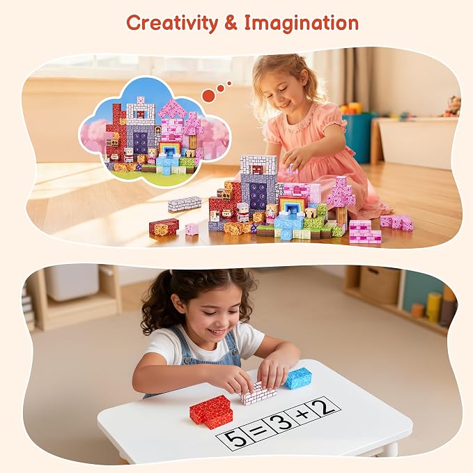 200PCS Magnetic Blocks, Magnetic Building Blocks Cubes Tiles for Kid | STEM Educational Stacking Magnets School Game Toys for Ages 3 4 5 6 7 8 9 10 11 Birthday Party Supplies Gift for Boy and Girl