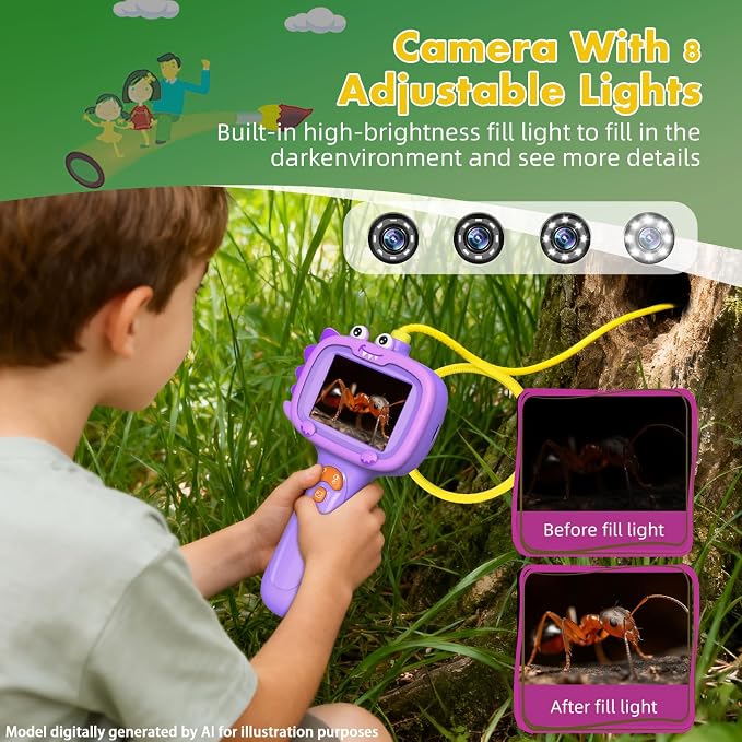 Daxiongmao Borescope Camera with Light for Kids | STEM Science Educational Toy for 3 4 5 6 7 8 9 10 Years Old Boys & Girls | Birthday Gift for Outdoor Adventures & Nature Discovery（Purple）