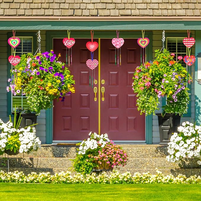 Fennoral 27 Pack Heart Wind Chime Kit for Kids Make You Own Double Side Wind Chimes DIY Colorful Wooden Art and Craft for Kids Mother's Day Party Decoration Mom's Birthday Gift from Kids