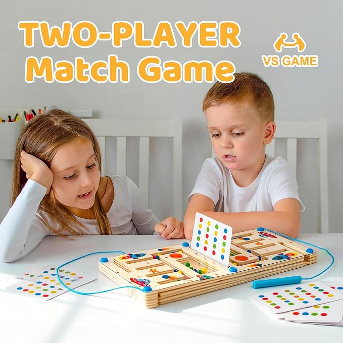 Kids Montessori Magnetic Wooden Toys, 2 Player Maze Puzzle Game, Birthday Gift for Boys Girls 3-7 Years Old, Preschool Educational Sensory Learning Toy for Toddlers and Autistic Kids