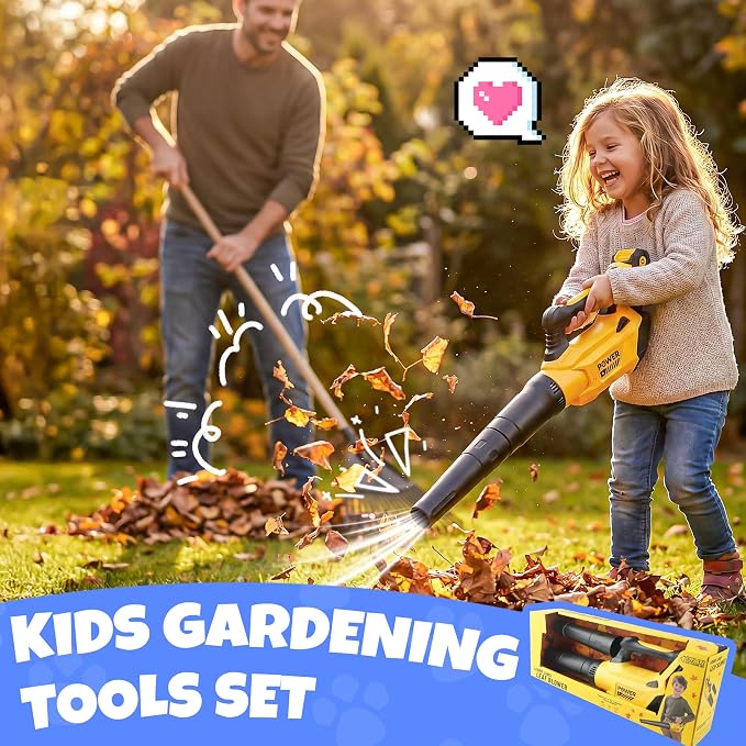Toy Choi's Kids Leaf Blower that Really Works Kids Gardening Tools Set | Toy Leaf Blower with Real Airflow Function, Detachable Tube, Ideal Outdoor Toy Tool Set for Boys & Girls 3 4 5 6 7 8 (Yellow)