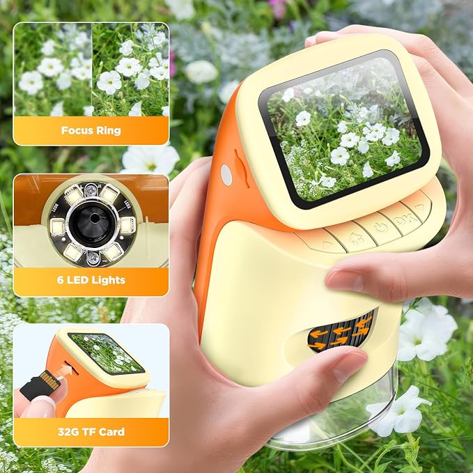 Kids Digital Microscope 1000X with 2.0" Screen | Handheld Rechargeable Microscope Kit with Slides, Portable STEM Science Toy for Kids Ages 5-12, Educational Gift for Boys & Girls