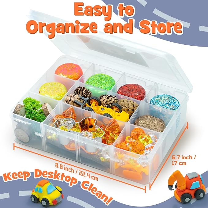 SIMPLIPLAY Construction Sensory Kit with 6 PCS 18oz Glitter Doughs | Color Dough Set & Accessories(About 80pcs), Construction Boy Sensory Kit with Toy Trucks for Kids Toddlers Creative Gift