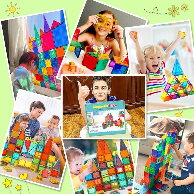 NVHH 100PCS Magnetic Tiles Blocks for Kids Ages 3-5 4-8 STEM Learning Toys | Educational Preschool Magnet Building Toys for Toddlers,Christmas Birthday Gifts for 3 4 5 6 7 8+ Year Old Boys Girls