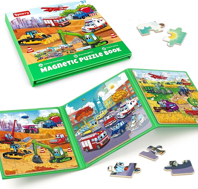 SYNARRY Vehicle Theme Magnetic Puzzle for Kids Ages 3-5, Travel Toys | 36-Piece Magnetic Travel Puzzle for Kids Ages 4-8, Car Airplane Road Trip Activities, Vehicle Birthday Gifts