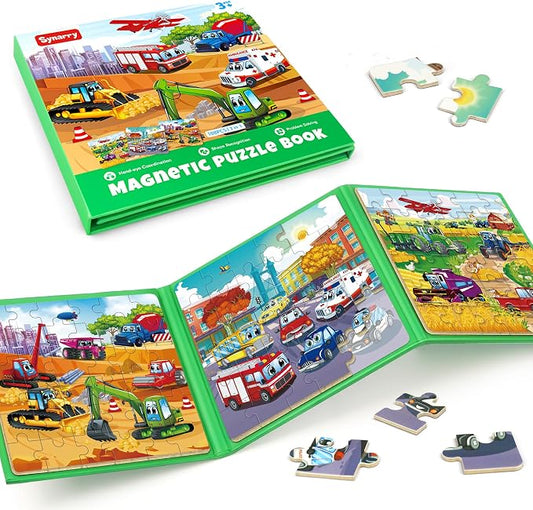 SYNARRY Vehicle Theme Magnetic Puzzle for Kids Ages 3-5, Travel Toys | 36-Piece Magnetic Travel Puzzle for Kids Ages 4-8, Car Airplane Road Trip Activities, Vehicle Birthday Gifts