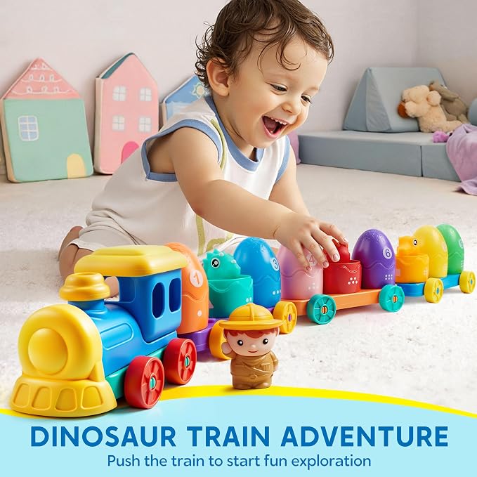 Play-Act Learning Toys for 1 2 3 Years Old, Counting, Matching & Sorting Montessori Learning Dinosaur Train Including 9 Dinosaurs, Birthday Gift for Baby Boys Girls