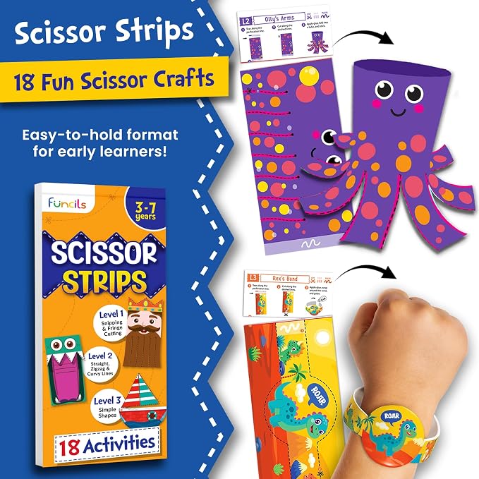 Funcils Kids Scissors Skills with Air Clay, Toddler Scissors Ages 3 4 5 6 7 | 2 Safety Scissors, Preschool Gifts, Toys for Kids, Cutting & Learning Crafts Activities - Art Supplies Gifts for Boys & Girls