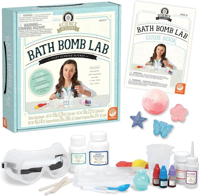 MindWare Science Academy Bath Bomb lab Kit | Hands-on experiments kids set up and run themselves. Ages 4+.