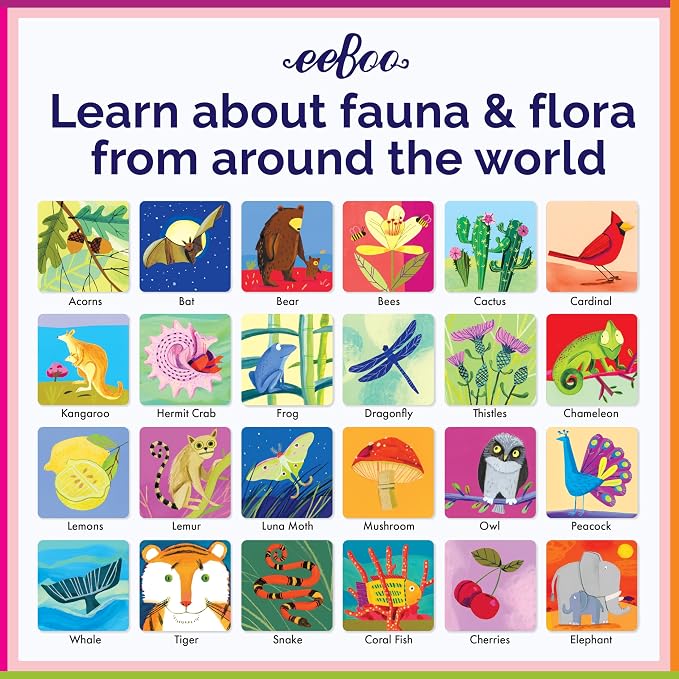 eeBoo Life on Earth Memory & Matching Game, Ages 3+, 1-4 Players | Introduces global flora & fauna. Sharpens recognition, concentration & memory skills. Includes 48 tiles, 24 pairs