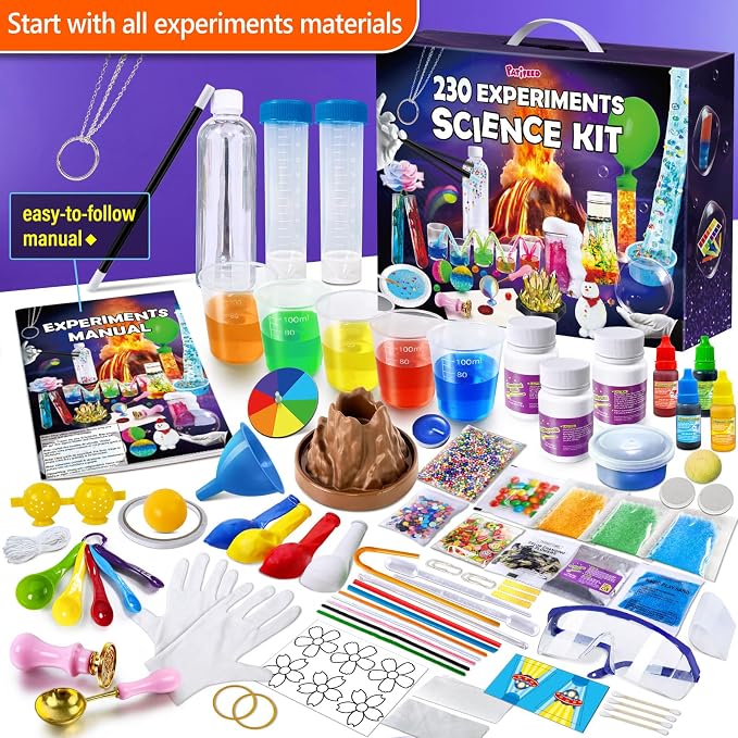 PATIFEED 230 Experiments Science Kit for Kids Chemistry Set | S.T.E.M Toys, Crystal Growing, Physics, Slime, Volcano, Educational Gifts for Boys Girls