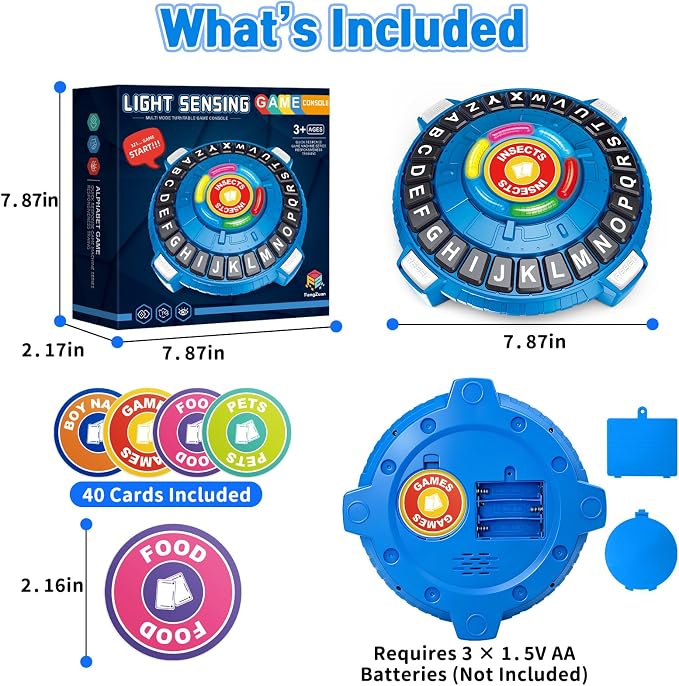 Family Board Game for Kids and Adults, Light-Sensing Word Game with 3 Modes | Fast-Paced 26-Letter Game with Timer for Family Game Nights and Parties, 40 Double-Sided Category Cards, 2–6 Players, Ages 8+