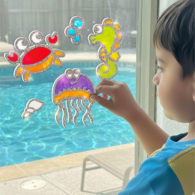 Imagimake DIY Jelly Stickers - Ocean, 10 Stickers, Low-Mess Art Kit | Paint, Peel & Stick Painting Activity, Ocean Crafts for Kids, Birthday Gift for Boys & Girls Ages 3,4,5,6,7 Years Old
